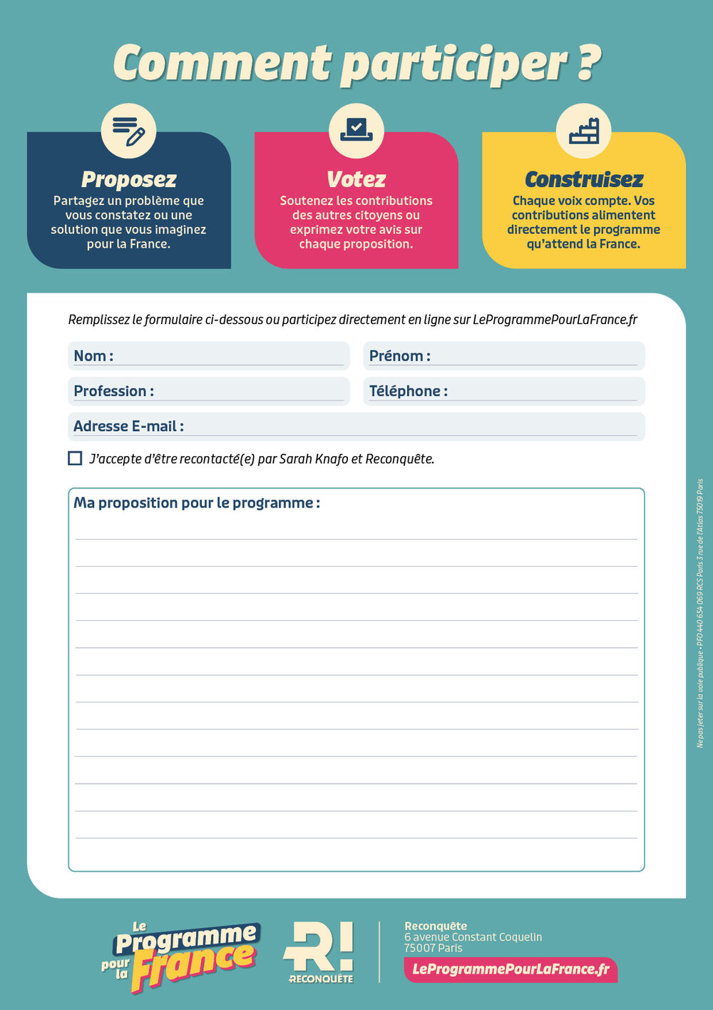 Tract Le programme pour la France — verso